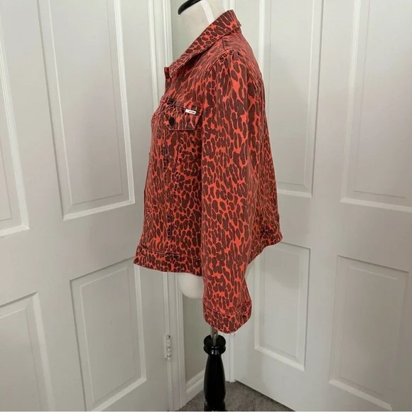 NWT MOTHER Puffy Bruiser Scooter Radioactive Paws Leopard Orange denim Jacket M - Picture 5 of 16